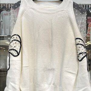 Elegant White Sweater with Embroidered Details